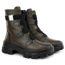 Bota Coturno Couro Zíper Detalhe Elástico Feminina Conforto Bota Coturno Couro Zíper Detalhe Elástico Feminina Conforto