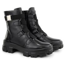 Bota Coturno Couro Zíper Detalhe Elástico Feminina Conforto