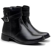 Bota Coturno Curto Fechamento Em Ziper Detalhe Fivela rf210 - MRSHOES