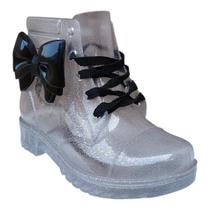 Bota Coturno Dance Infantil Menina Luelua Transparente Laço