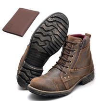 Bota Coturno de Couro Masculino Cano Medio Segura Para Trilha Trabalho