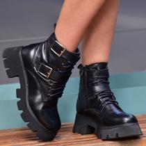 Bota Coturno Dorf Feminina Couro Preto