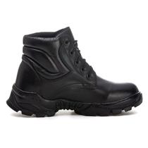 Bota Coturno Em Couro Masculina Militar BPM Cano Curto Preto Macio Confortável