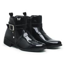 Bota Coturno Feminina Ankle Boot Cano Curto Salto Baixo Textura Cobra Zíper E Enfeite - Schiareli