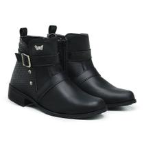 Bota Coturno Feminina Ankle Boot Cano Curto Salto Baixo Textura Cobra Zíper E Enfeite