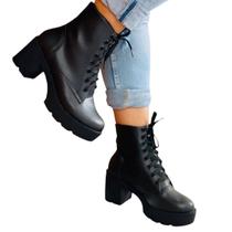 Bota Coturno Feminina cadarço Sola Tratorada salto alto Napa Bota Coturno Feminina cadarço Sola Tratorada salto alto Napa