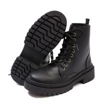 Bota Coturno Feminina Cadarço Zíper Conforto Casual - Preto