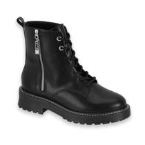 Bota Coturno Feminina Cano Curto Vizzano Preta Cadarço Salto Baixo Tratorada Rasteiro Preto Original Juvenil Ziper Calce Facil Cadarço Novidade Oferta