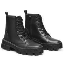 Bota Coturno Feminina Cano Curto Zíper Cadarço Macio Casual