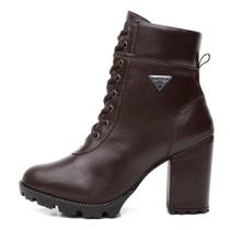 Bota Coturno Feminina Couro Cadarço Cano Médio Macia Casual