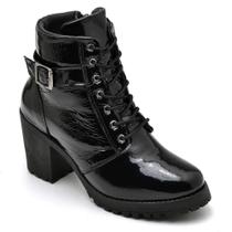 Bota Coturno Feminina Couro Cano Médio Verniz Moda Estilo Bota Coturno Feminina Couro Cano Médio Verniz Moda Estilo