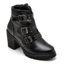 Bota Coturno Feminina Couro Fívela Cano Médio Estilo Moda