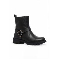 Bota Coturno Feminina Couro Legítimo Tratorada Cano Médio Fivela Tachas Biker Confortável Tratorada Bota Coturno Feminina Couro Legítimo Tratorada Cano Médio Fivela Tachas Biker Confortável Tratorada