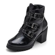 Bota Coturno Feminina Couro Salto Bloco Com Spikes Rock Festa Tendencia