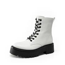 Bota Coturno Feminina DREAM PAIRS com Cadarço, Salto de 5,5 cm, Branca