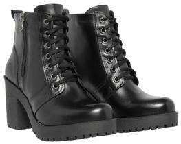 Bota Coturno Feminina Estilo Gerente Couro Legitimo Preta Top 14010 ref