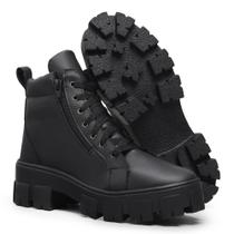 Bota Coturno Feminina Militar Tratorada Blogueira Salto Preto Conforto