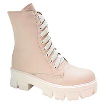 Bota Coturno Feminina Napa Off White Creme Strax 069