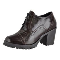 Bota Coturno Feminina Oxford Cano Baixo Couro Verniz L.a. - 19000 - Café