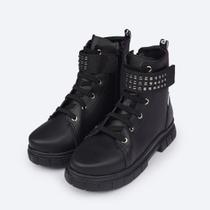 Bota Coturno Feminina Pampili Lucky Tira Strass Preta 711001