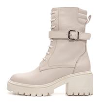 Bota Coturno feminina plataforma tratorada Pierrô couro legítimo cor off white cano médio