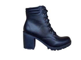 Bota Coturno Feminina Preta Salto Alto Grosso Cano Curto Tratorada Bota Coturno Feminina Preta Salto Alto Grosso Cano Curto Tratorada