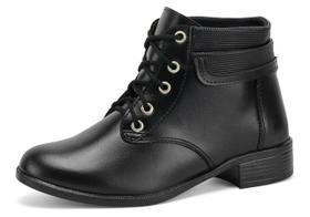 Bota Coturno Feminina Preto Cano Médio de Amarrar Confortável e Estiloso