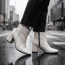 Bota Coturno Feminina Salto Grosso Bico Quadrado Cano Curto Cor:PretoTamanho:36