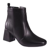 Bota Coturno Feminina Salto Grosso Bico Quadrado Cano Curto