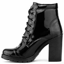 Bota Coturno Feminina Salto Medio Blogueira com Cadarço