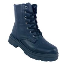 Bota Coturno Feminina Tratorada Cano Médio Plataforma Confortável Estilo Militar Blogueira Preto Bege Offwhite