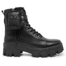 Bota Coturno Feminina Tratorada Couro Legitimo Bolsinha Bolsa Lateral