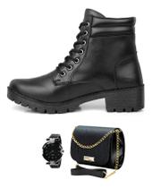Bota Coturno Feminina Tratorada Frio Confortável Kit Inverno