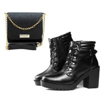 Bota Coturno Feminina Tratorada Kit Mulher Com Bolsa Feminina Transversal Bag Pequena Preta Bota Coturno Feminina Tratorada Kit Mulher Com Bolsa Feminina Transversal Bag Pequena Preta