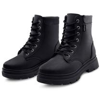 Bota Coturno Feminina Tratorada Menina Super Conforto Cano Médio Preta Gatatuya