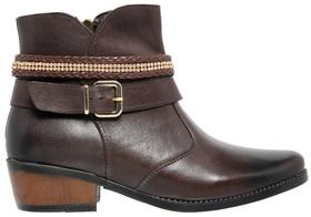 Bota Coturno Feminina Zíper Cano Curto em Couro Café