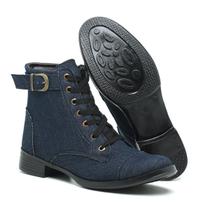 Bota Coturno Feminino Azul Com Fivela - Iden Shoes