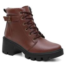 Bota Coturno Feminino Blogueira Cadarço Tira Fivela Moda Moderna Elegante Sola Tratorada