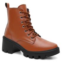 Bota Coturno Feminino Cadarço Moda Urbano Elegante Confortável Sola Tratorada