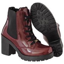 Bota Coturno Feminino Cano Baixo Verniz Cr Shoes 1705