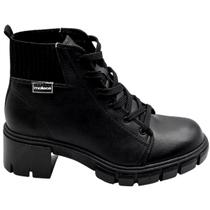 Bota Coturno Feminino Cano Curto Conforto Salto Bloco Tratorado Moleca 5338.103.23624 Preto N 37