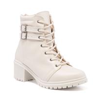 Bota Coturno Feminino Cano Curto Salto Baixo Dupla Fivela Bota Coturno Feminino Cano Curto Salto Baixo Dupla Fivela