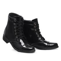 Bota Coturno Feminino Cano Curto Salto Baixo Preto Brilhoso