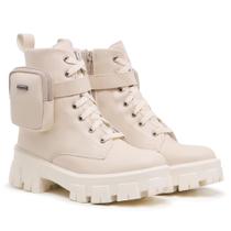 Bota Coturno Feminino Cano Médio Tratorada Com Bolsinha-08 Bota Coturno Feminino Cano Médio Tratorada Com Bolsinha-08