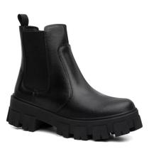 Bota Coturno Feminino Chelsea Elástico Sola Tratorada Preto