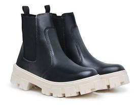 Bota Coturno Feminino Chelsea Tratorada Sola Off White Bota Coturno Feminino Chelsea Tratorada Sola Off White