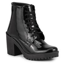 Bota Coturno Feminino com Salto Confortável Linda Verniz Preto Leve