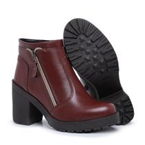 Bota Coturno Feminino Com Zíper Conhaque