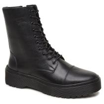 Bota Coturno Feminino Couro Cano Alto Plataforma Zíper Cor:PretoTamanho:36