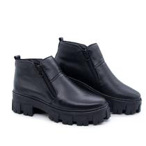 Bota Coturno Feminino Couro Cano Curto Tratorada Conforto Bota Coturno Feminino Couro Cano Curto Tratorada Conforto